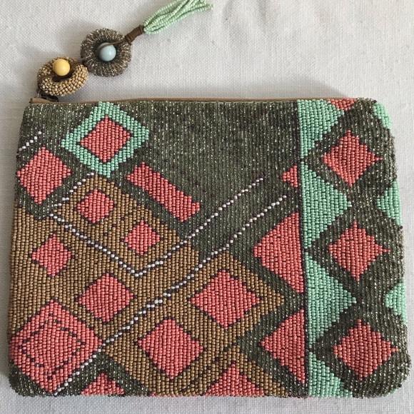 Handbags - Anthropologie Jasper & Jerry Multi Color beaded zip closure clutch pouch NWOT